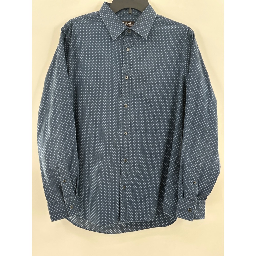 Michael Kors Mens Blue Diamond Print Tailored Long Sleeve Button Up Shirt Size L